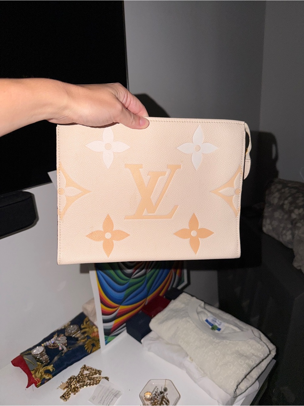 Louis Vuitton Cream & Tan Monogram Pouch
